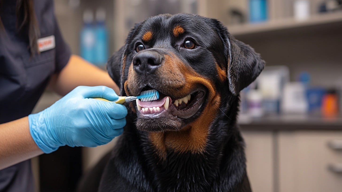 A vet cleaning dogs' teeth  